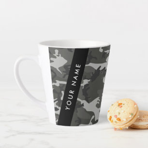 Tasse Latte Motif de camouflage gris, Votre nom, Personnaliser