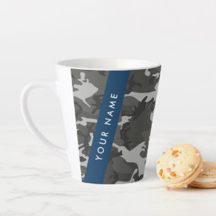 Tasse Latte Motif de camouflage gris, Votre nom, Personnaliser