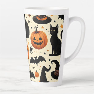 Tasse Latte Motif de chat noir et de citrouille sur le thème d