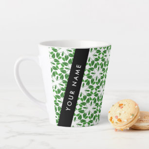 Tasse Latte Motif de feuille, feuilles vertes, votre nom