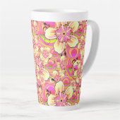 Tasse Latte motif de fleur rose funky (Angle droit)