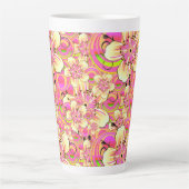 Tasse Latte motif de fleur rose funky (Devant)