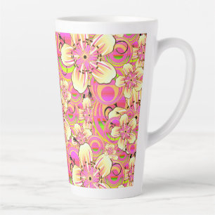 Tasse Latte motif de fleur rose funky