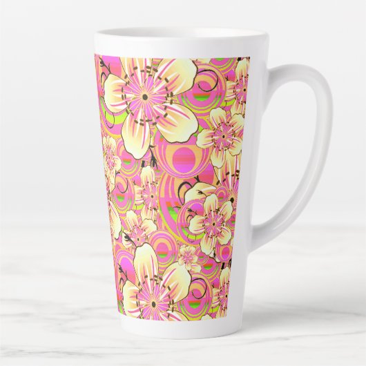 Tasse Latte motif de fleur rose funky (Droite)