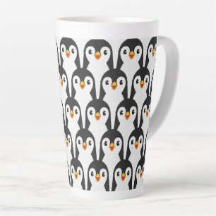 Tasse Latte Motif de manchot moderne noir et blanc