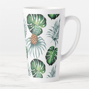 Tasse Latte Motif de palmier de jungle à l'aquarelle tropicale