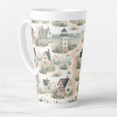 Tasse Latte Motif de phare de cottage côtier (Angle gauche)