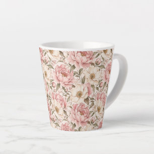 Tasse Latte Motif de pivoines fleuries vintage