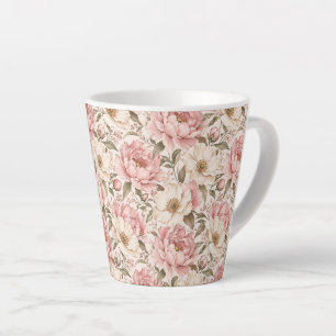 Tasse Latte Motif de pivoines fleuries vintage