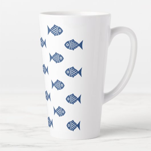 Tasse Latte Motif de poisson bleu scandinave (Droite)