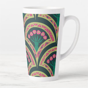 Tasse Latte Motif de ventilateur floral rose et vert