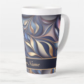 Tasse Latte Motif de vrilles 3D bleu doré (Angle droit)