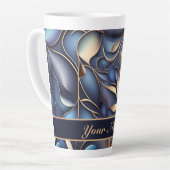 Tasse Latte Motif de vrilles 3D bleu doré (Angle gauche)