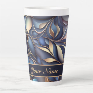 Tasse Latte Motif de vrilles 3D bleu doré