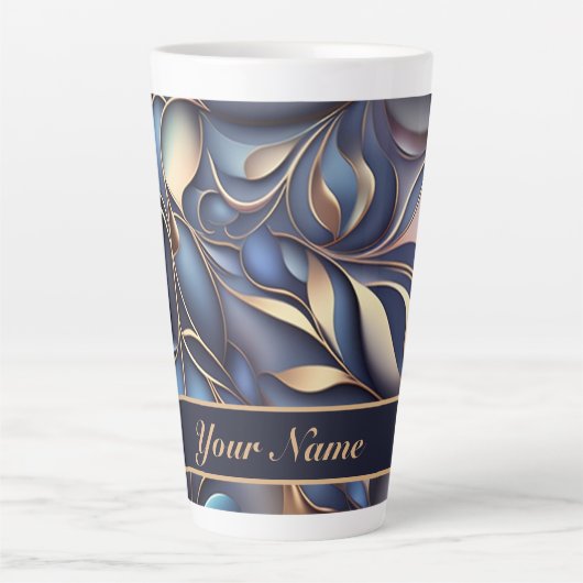 Tasse Latte Motif de vrilles 3D bleu doré (Devant)