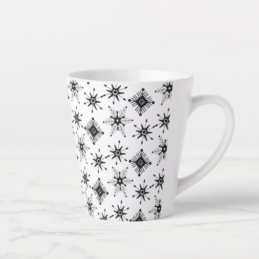 Tasse Latte Motif d'hiver de bulle géométrique Black Snowflake (Droite)