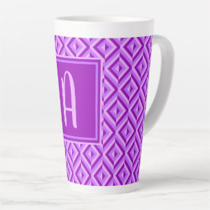 Tasse Latte Motif diamant à trois tons violet monogramme