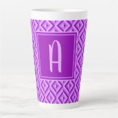 Tasse Latte Motif diamant à trois tons violet monogramme (Devant)