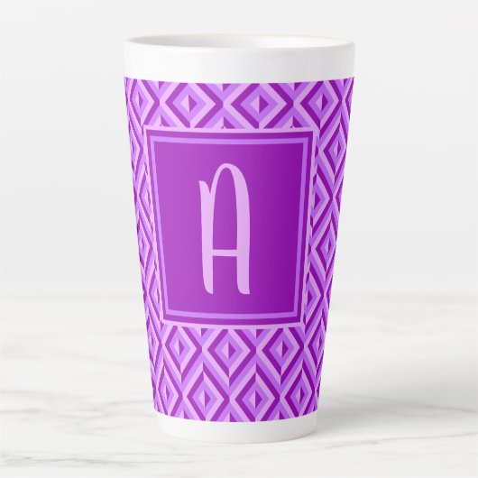 Tasse Latte Motif diamant à trois tons violet monogramme (Devant)