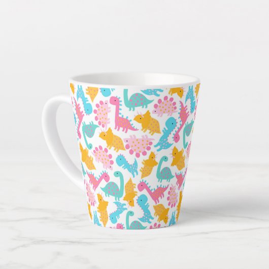 Tasse Latte Motif Dinosaur rose et Turquoise (Angle gauche)