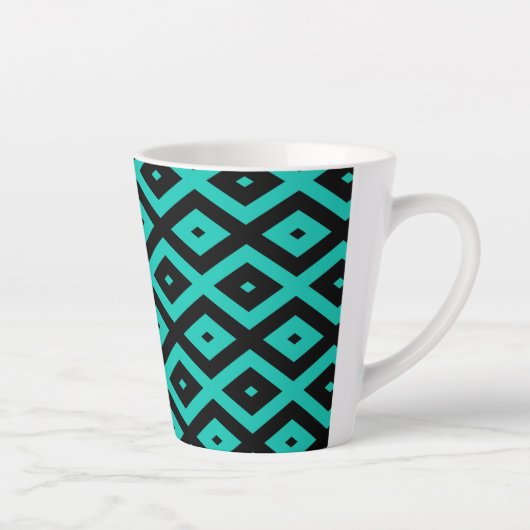 Tasse Latte Motif en diamant noir et turquoise (Droite)