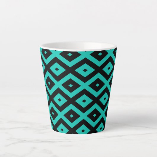 Tasse Latte Motif en diamant noir et turquoise (Devant)