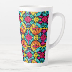 Tasse Latte Motif fleuri tricoté arc-en-ciel