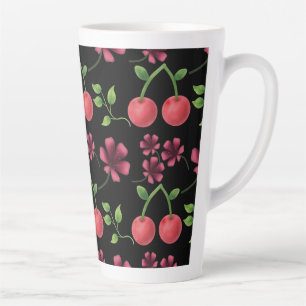 Tasse Latte Motif floral à cerise rouge