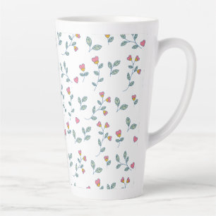 Tasse Latte Motif floral à cœurs roses sur fond blanc