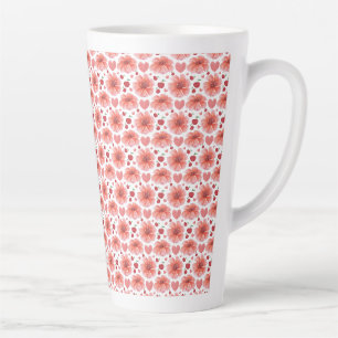 Tasse Latte Motif floral de fleurs de cerisier avec des cœurs
