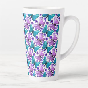 Tasse Latte Motif floral de papillon sarcelle et violet
