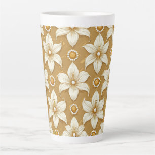 Tasse Latte Motif floral doré luxueux avec motif de lys blanc