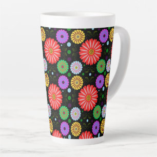 Tasse Latte Motif floral rétro lumineux d'art folklorique colo