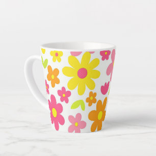 Tasse Latte Motif floral rétro rose et jaune de l'été lumineux