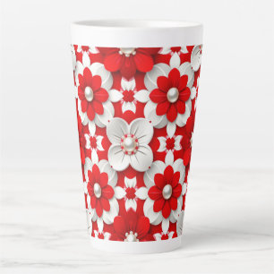 Tasse Latte Motif floral rouge et blanc vibrant avec perle