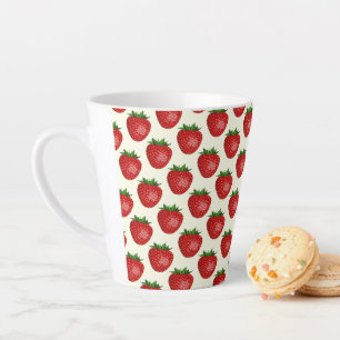 Tasse Latte Motif fraises, fraises rouges, fruits, feuilles