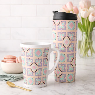 Tasse Latte Motif géométrique en carreaux pastel | Rose Menthe