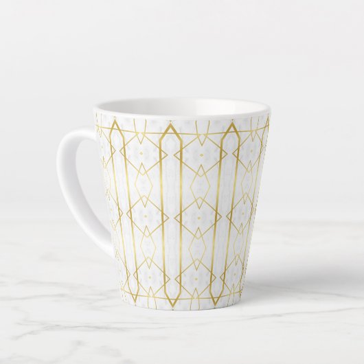 Tasse Latte motif géométrique Marbre blanc et or (Angle gauche)