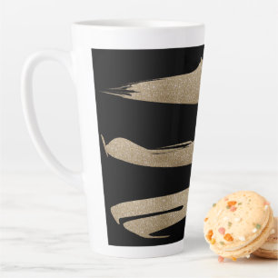 Tasse Latte motif géométrique preppy bandes noir et or