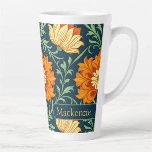Tasse Latte Motif inspiré de William Morris Fleur Orange