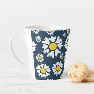 Tasse Latte Motif marguerrier, motif floral, marguerites blanc