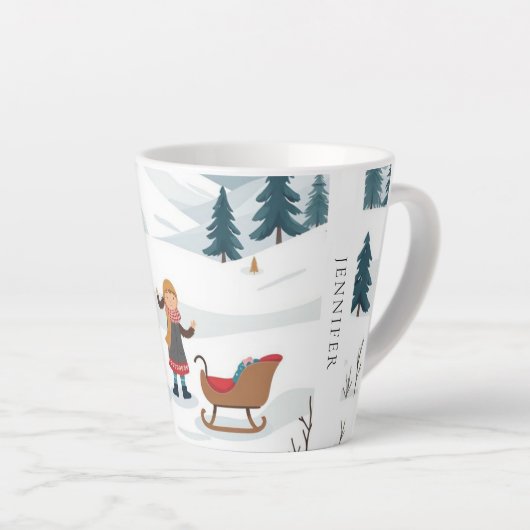 Tasse Latte Motif neige de Noël mignon monogrammed (Angle droit)