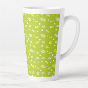 Tasse Latte Motif rétro de printemps à pois et marguerite vert