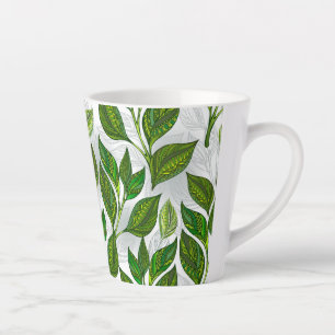 Tasse Latte Motif sans couture avec Feuilles de thé vert