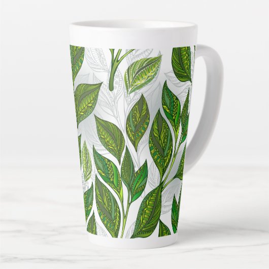 Tasse Latte Motif sans couture avec Feuilles de thé vert (Angle droit)