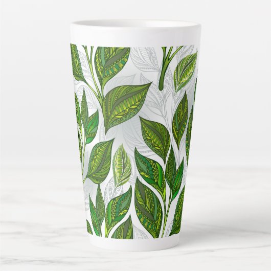 Tasse Latte Motif sans couture avec Feuilles de thé vert (Devant)