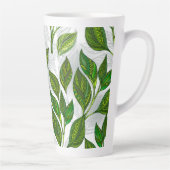 Tasse Latte Motif sans couture avec Feuilles de thé vert (Droite)