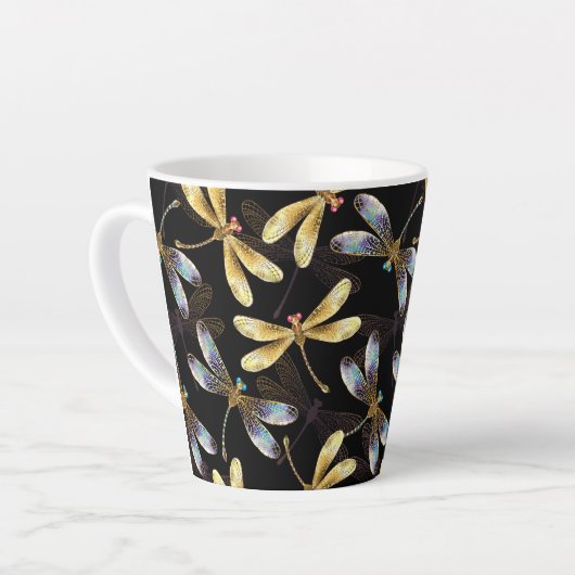 Tasse Latte Motif sans couture avec libellules d'or (Angle gauche)