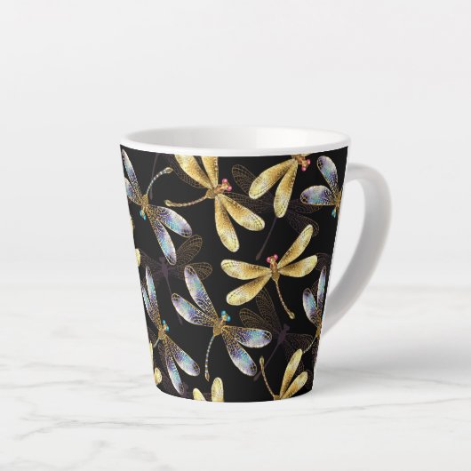 Tasse Latte Motif sans couture avec libellules d'or (Angle droit)