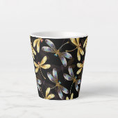 Tasse Latte Motif sans couture avec libellules d'or (Devant)